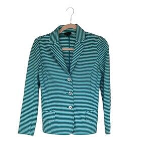 Talbots Petites size P Women's Striped Blazer Jacket Button Front L/S White Aqua